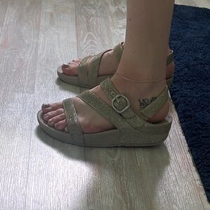 Fitflop Gold Sandals with Ankle Strap and Comfortable Sole